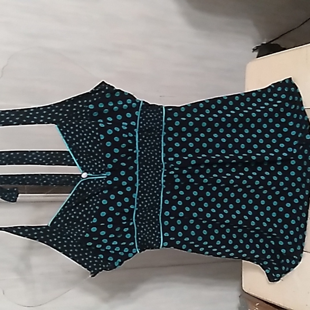 VANITY Small BLACK with Blue Poka Dots 1 piece Swim Top